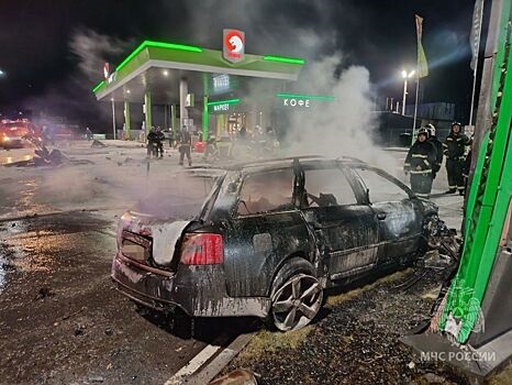 Опубликованы фото с места ДТП с загоревшейся машиной на АЗС в Арзамасе